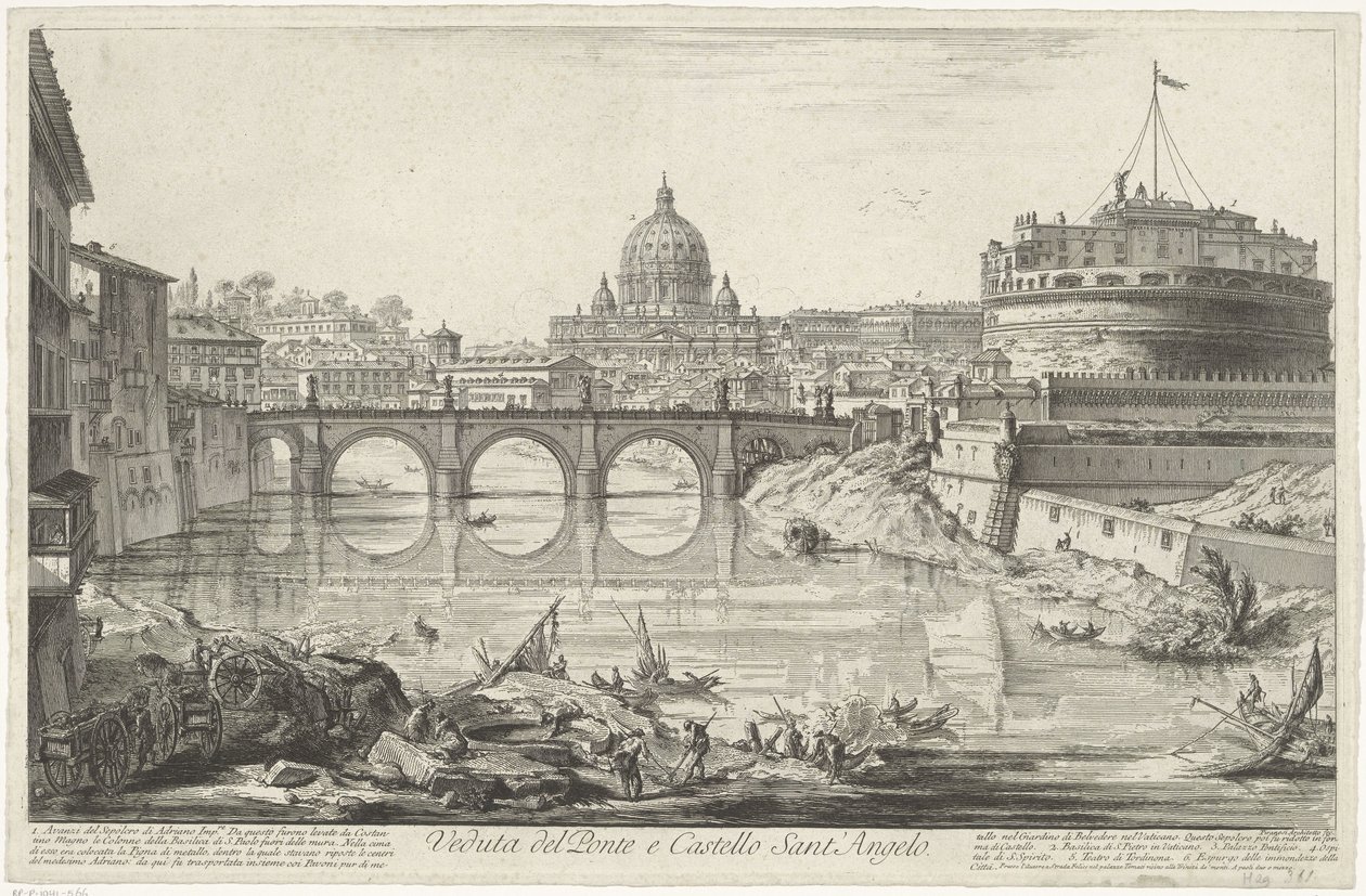 Bridge of Angels and Castle of Angels in Rome (Views of Rome, Vedute di Roma by Giambattista Piranesi) by Giovanni Battista Piranesi