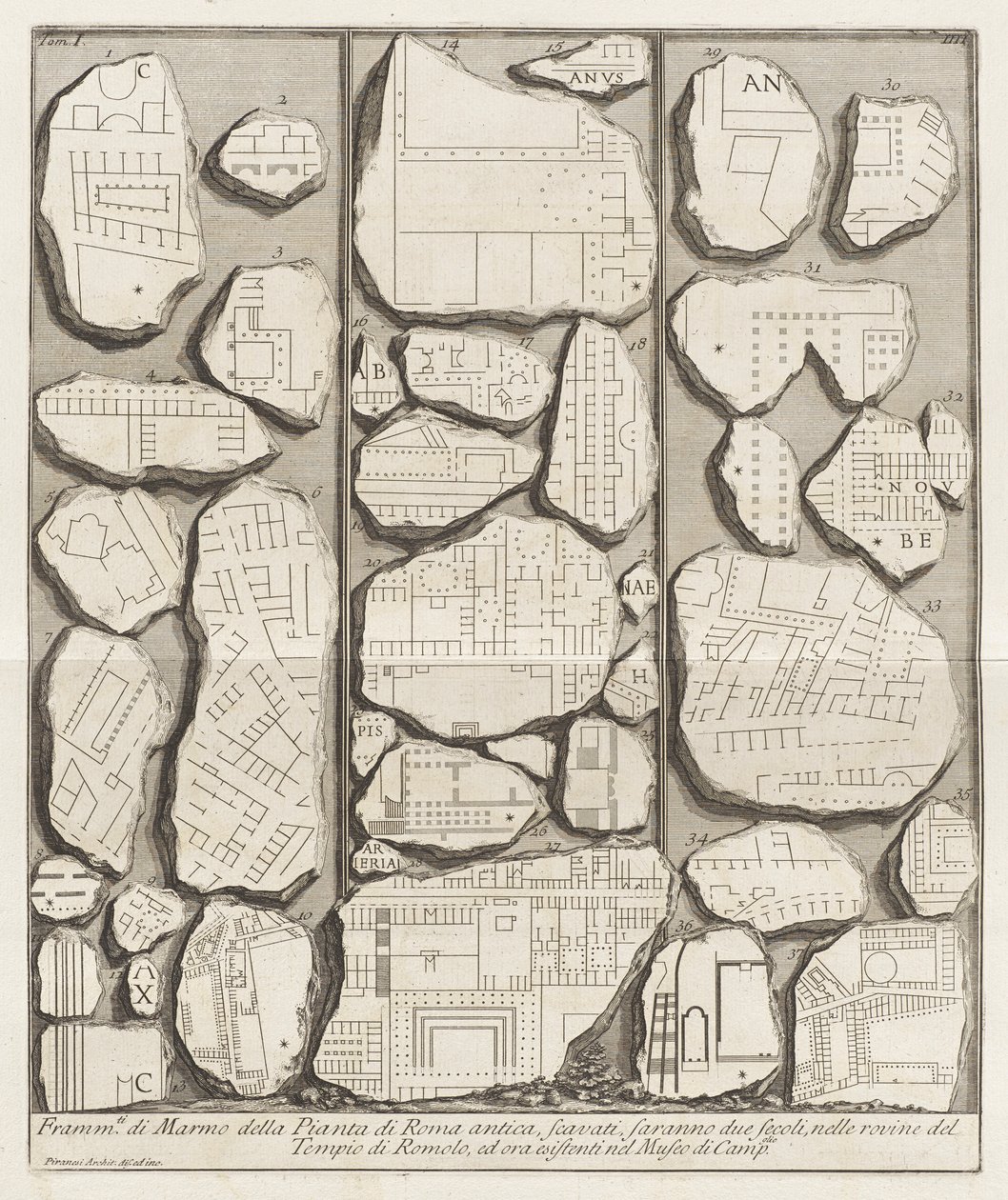 Fragments of Marble from the Map of Ancient Rome by Giovanni Battista Piranesi