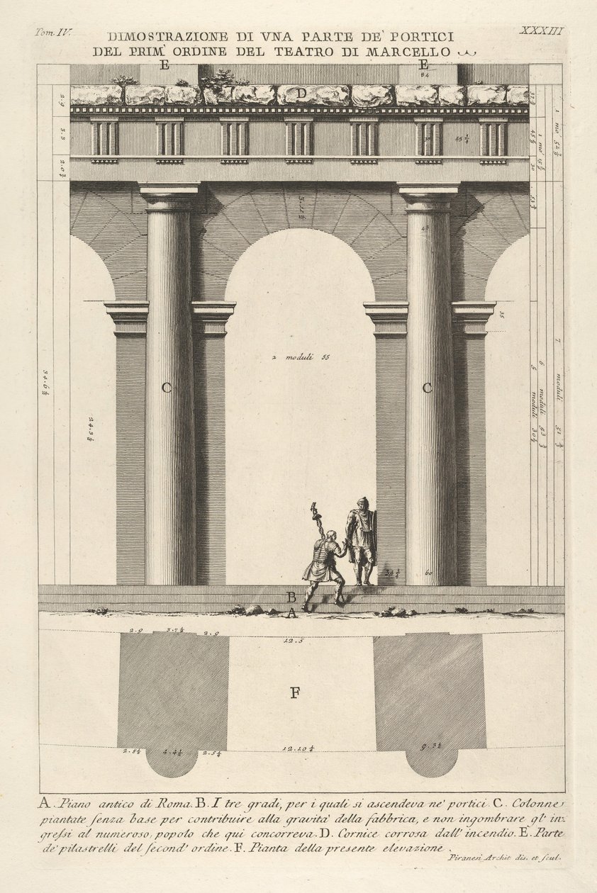 Partial Elevation and Plan of the First-Order Portico at the Theater of Marcellus by Giovanni Battista Piranesi