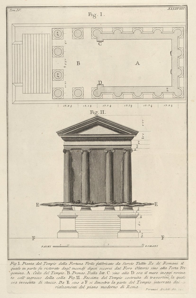 Plan and Facade of the Temple of Fortuna Virilis, from the Series of Roman Antiquities by Giovanni Battista Piranesi