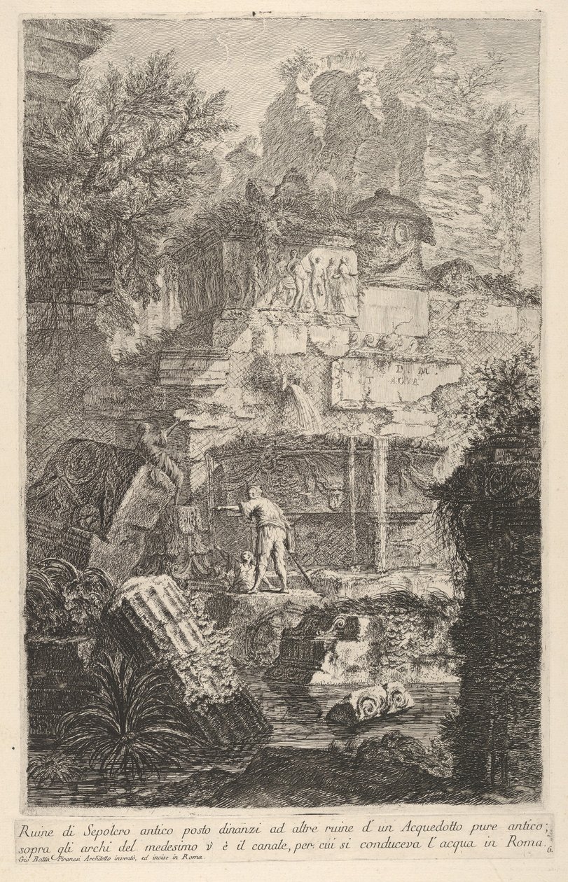 Plate 6: Ruins of an Ancient Tomb in Front of Ruins of an Ancient Aqueduct, 1743 by Giovanni Battista Piranesi