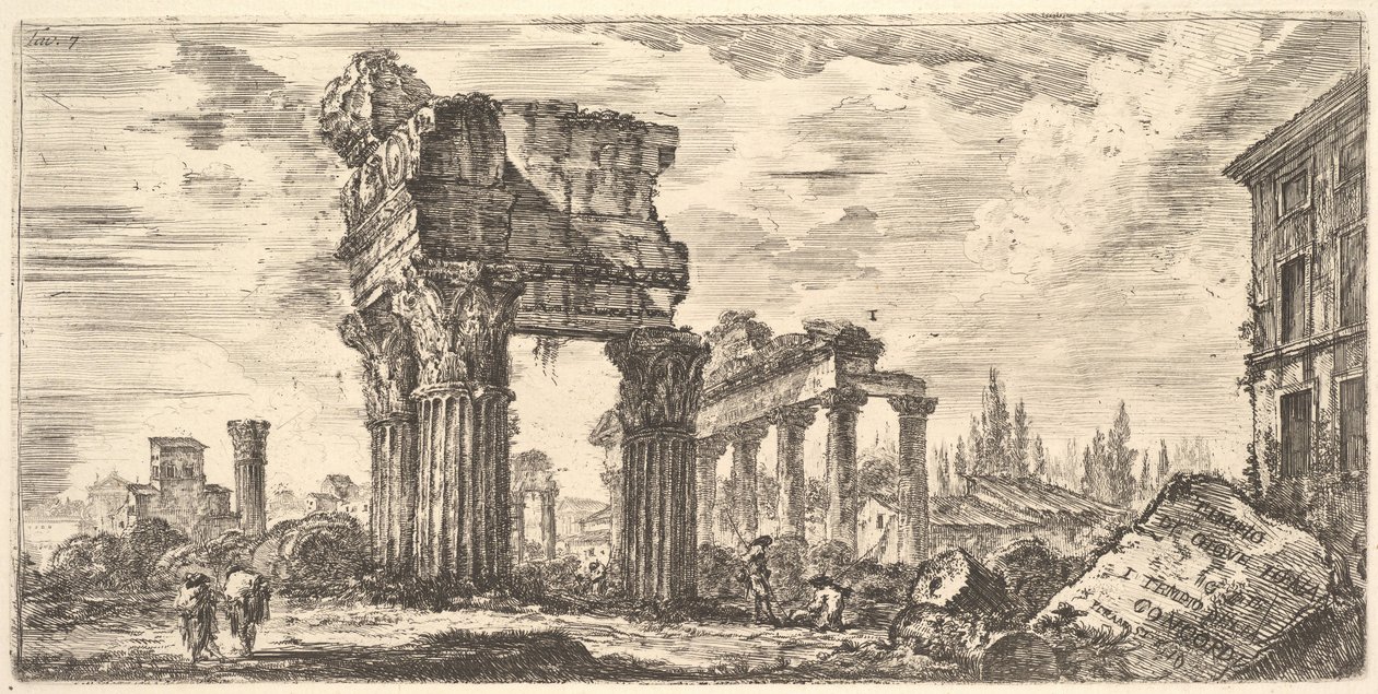 Plate 7: Temple of Jupiter Tonans Jupiter the Thunderer. 1. Temple of Concord. Temp..., ca. 1748 by Giovanni Battista Piranesi