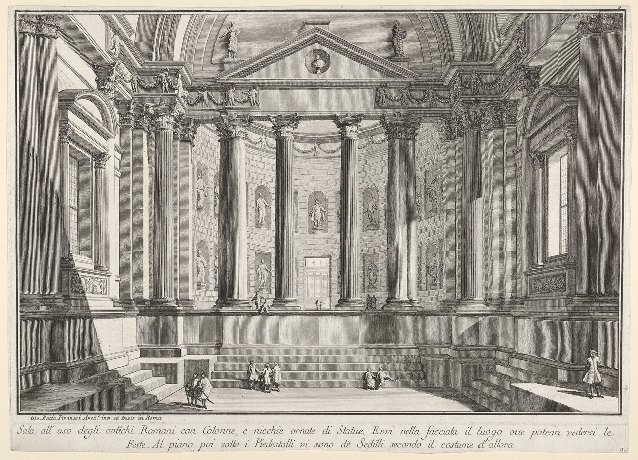Plate 9: Colonnaded Hall According to the Custom of the Ancient Romans, from "Part One of Architecture and Perspectives: Drawn and Etched by Gio. Batt