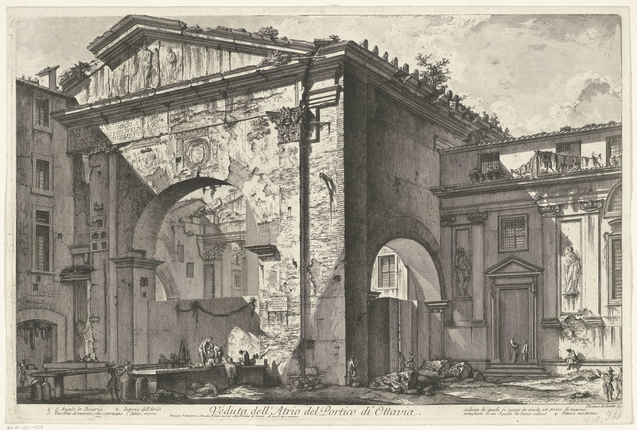 Porticus of Octavia in Rome (View of the Atrium of the Portico of Octavia) (Views of Rome) (Views of Rome drawn and engraved by Giambattista Piranesi architect Venetian) by Giovanni Battista Piranesi