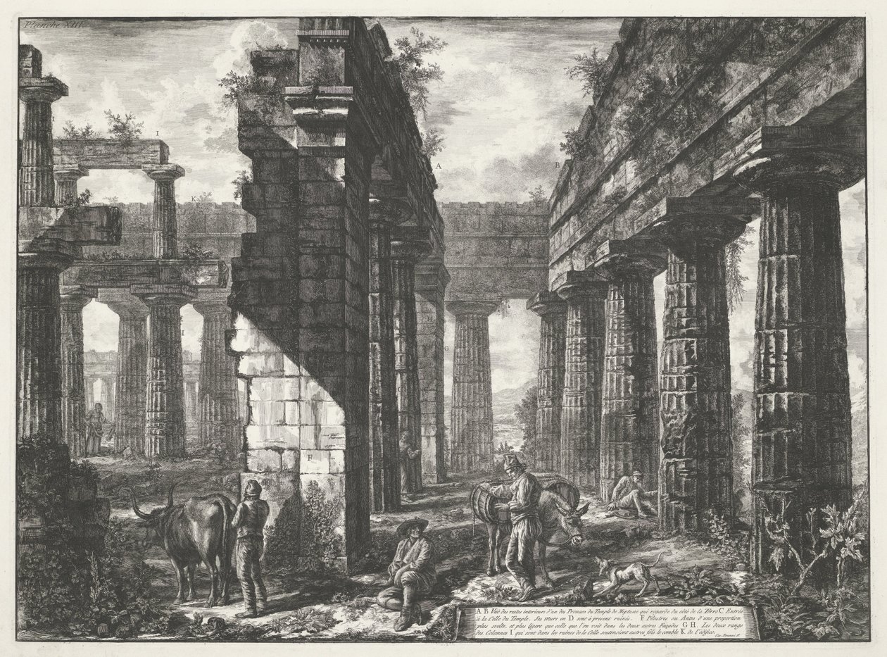 Temple of Neptune at Paestum, Various Views of the Remains of Three Large Buildings Still Standing in Paestum (series title) by Giovanni Battista Piranesi