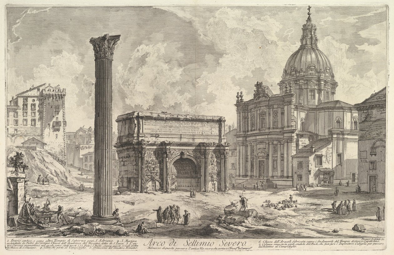 The Arch of Septimius Severus, with the Church of S. Martina on the right, from "Vedute di Roma" by Giovanni Battista Piranesi