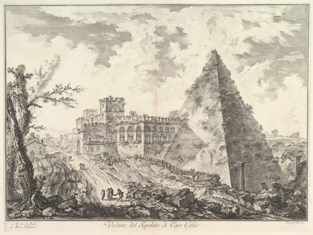 The Pyramid of Caius Cestius, with the Porta S. Paolo and Adjoining Road by Giovanni Battista Piranesi