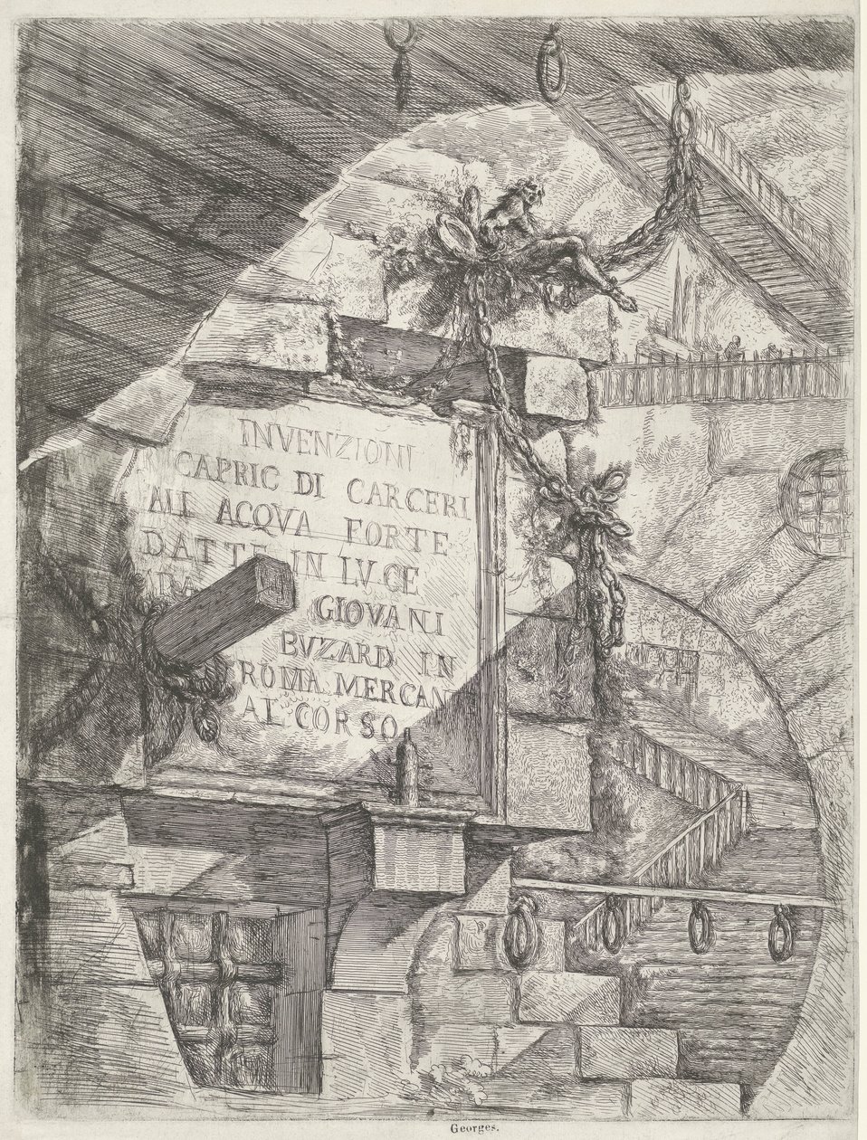 Title Print with View in Dungeon and Title on Wall by Giovanni Battista Piranesi
