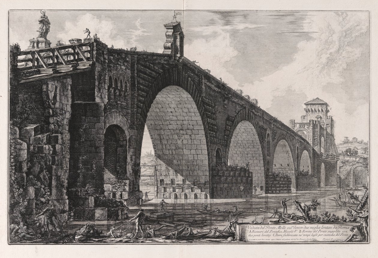 View of the Milvian Bridge Over the Tiber Two Miles Outside Rome, from Views of Rome by Giovanni Battista Piranesi