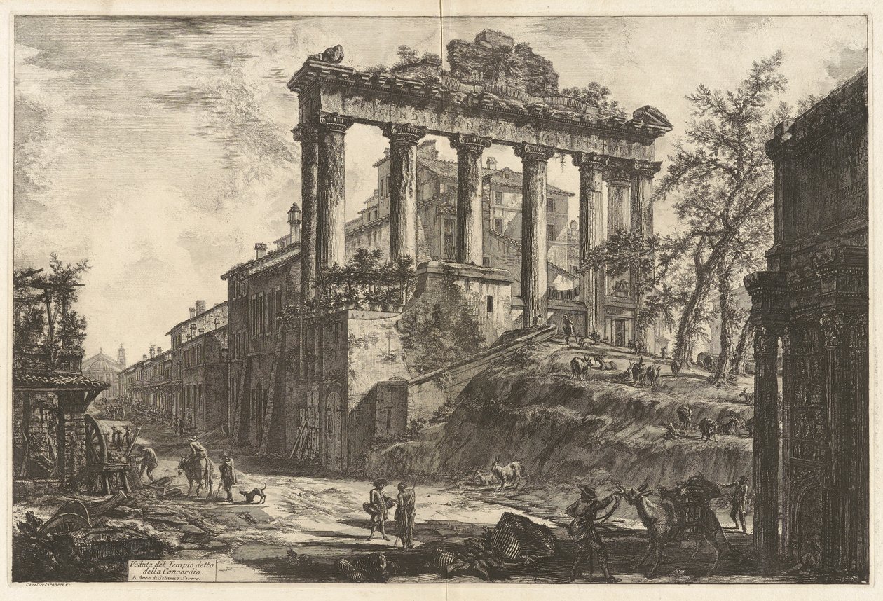 View of the so-called Temple of Concord [the Temple of Saturn with the Arch of Septimius Severus in the right foreground], from Views of Rome by Giovanni Battista Piranesi