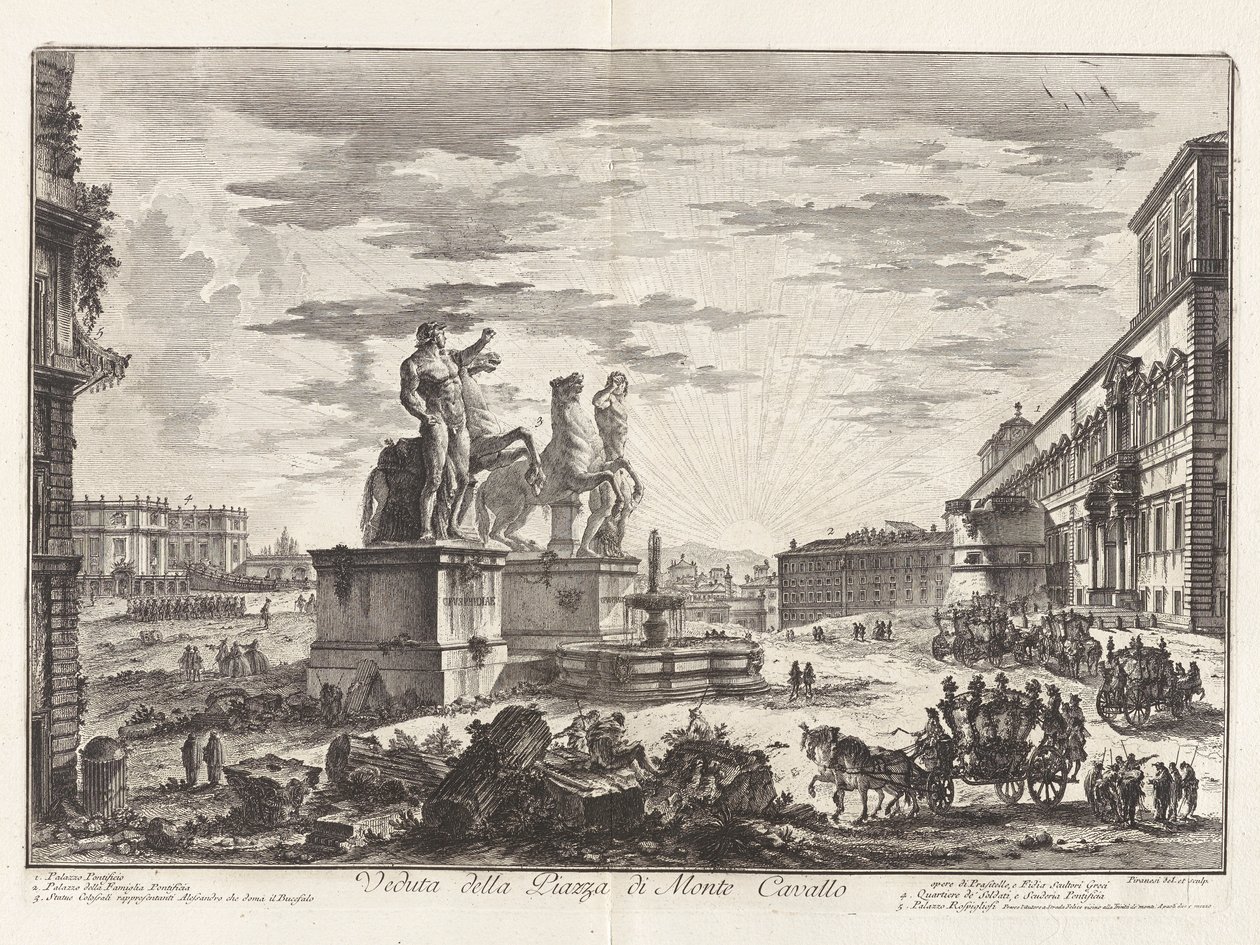 View of the Piazza di Monte Cavallo (now the Piazza del Quirinale with the Quirinal Palace), from Views of Rome by Giovanni Battista Piranesi