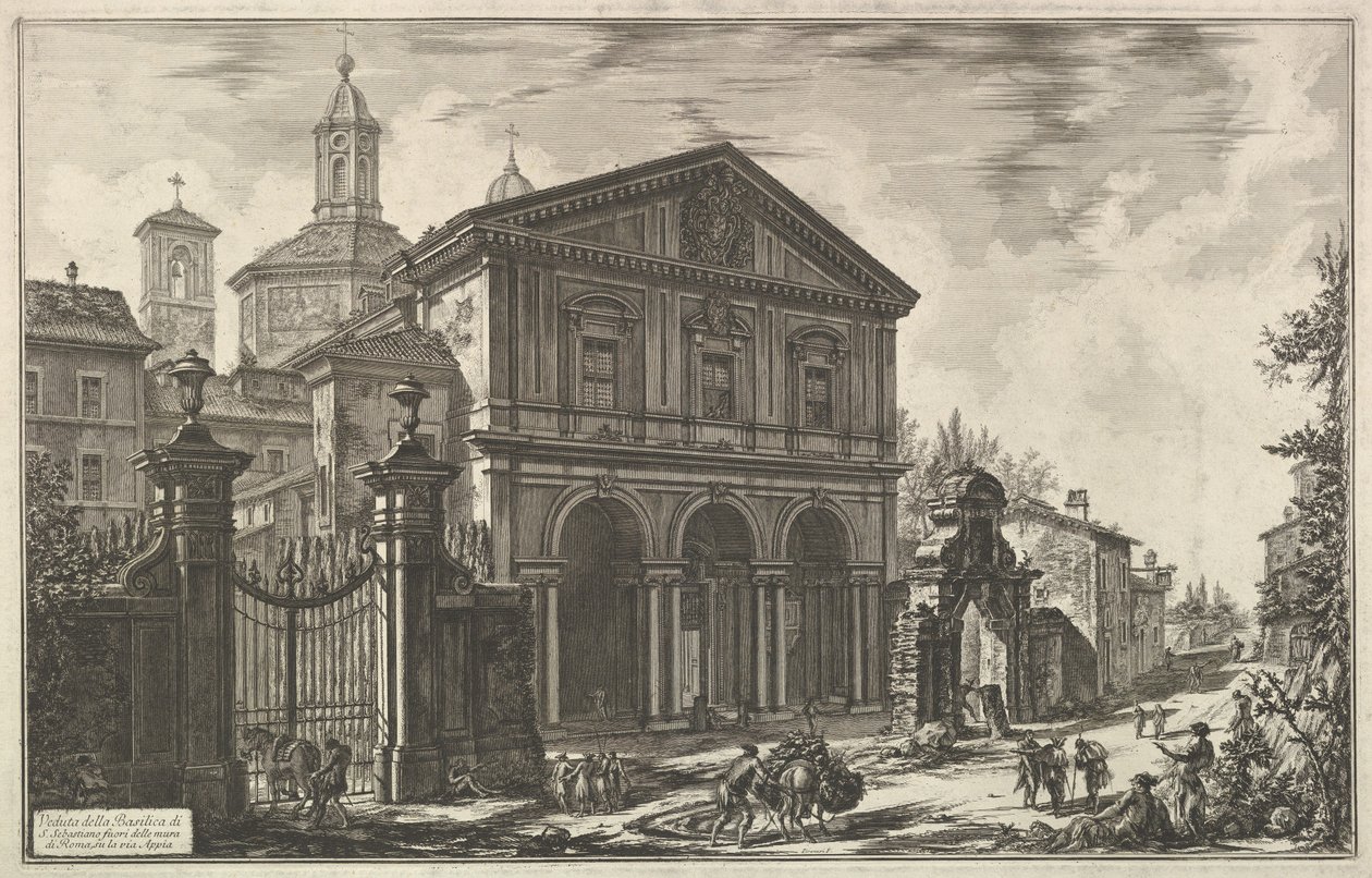 View of the Basilica of San Sebastiano fuori delle mura [St. Sebastian outside the Walls] on the Appian Way, from Roman Views by Giovanni Battista Piranesi