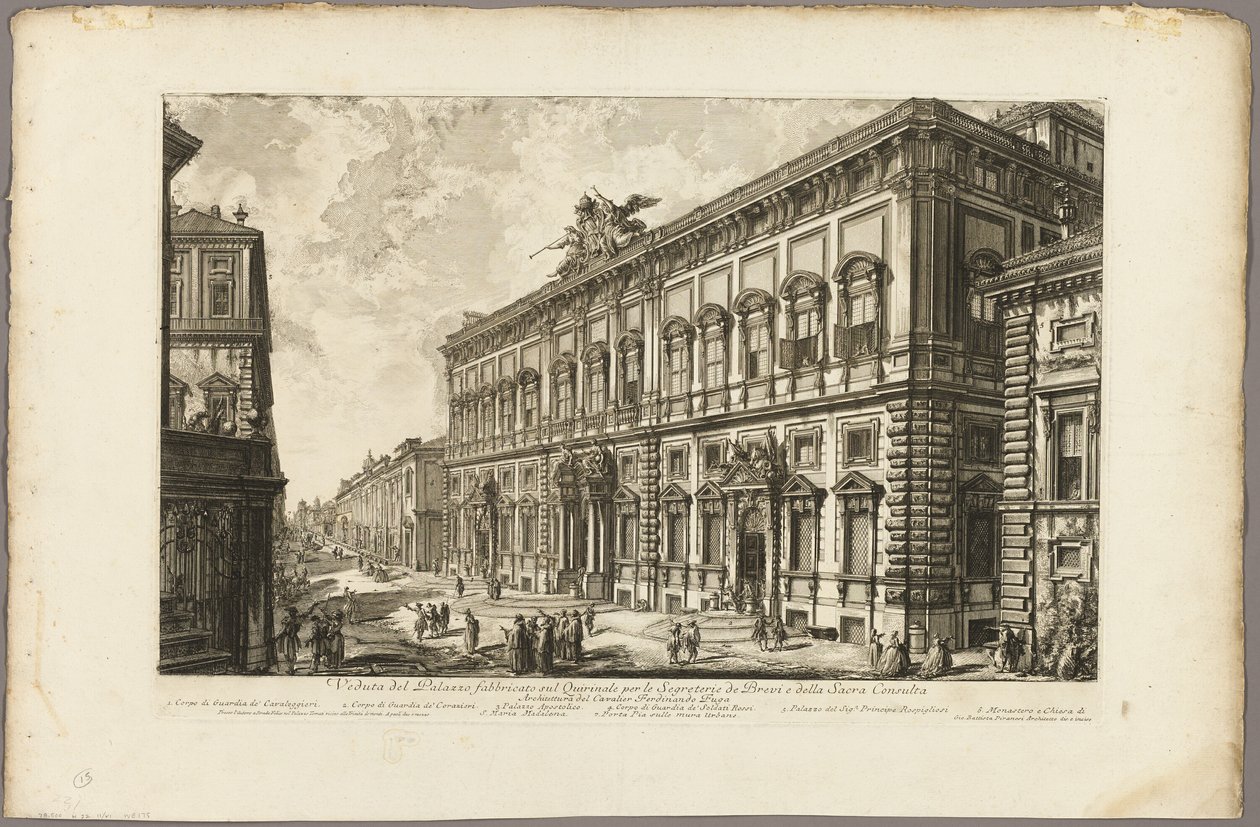 View of the Palazzo della Consulta on the Quirinal housing the Papal Secretariat, from Views of Rome by Giovanni Battista Piranesi