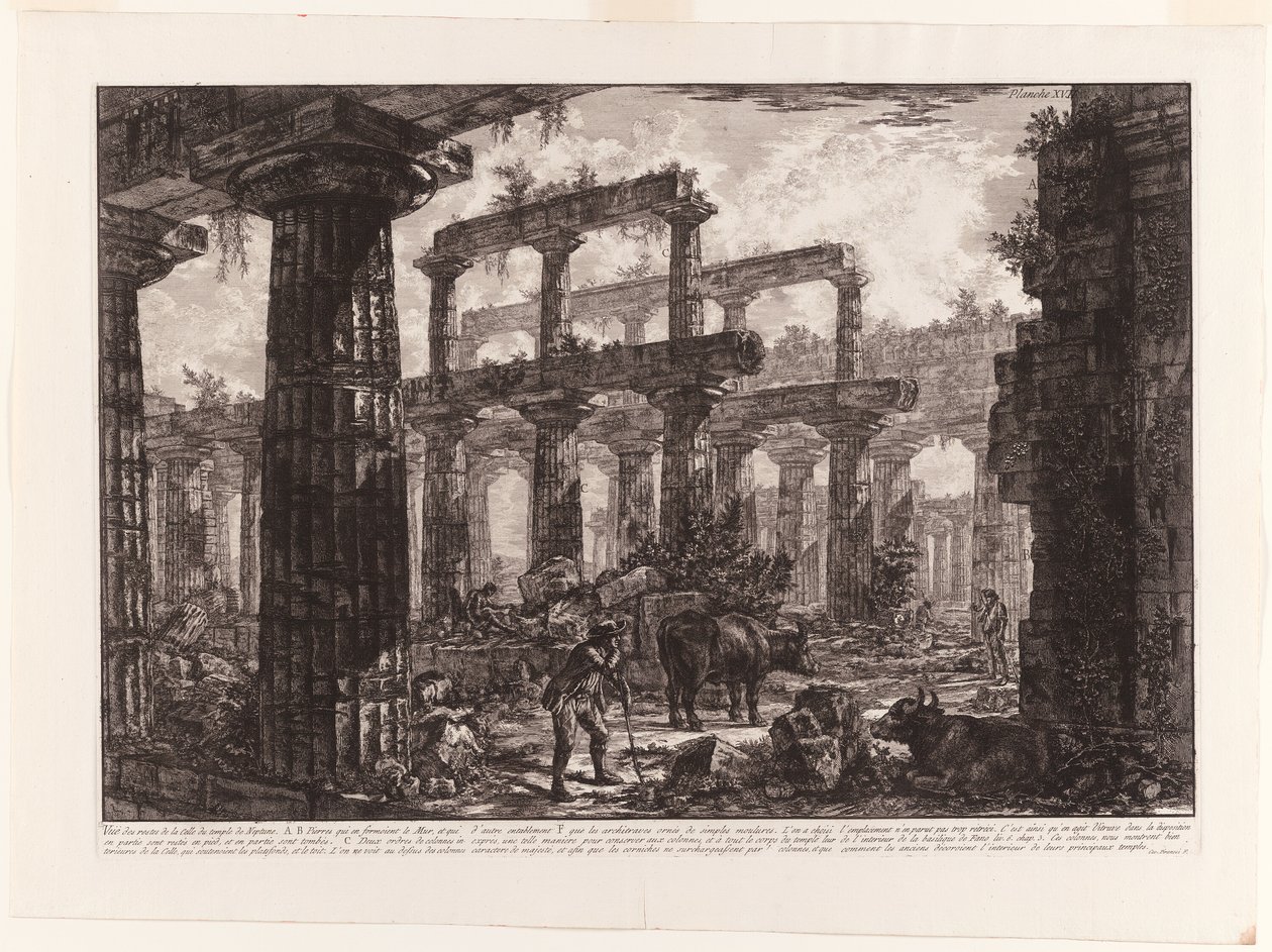 View of the Remains of the Cella of the Temple of Neptune, from Different Views of Paestum by Giovanni Battista Piranesi