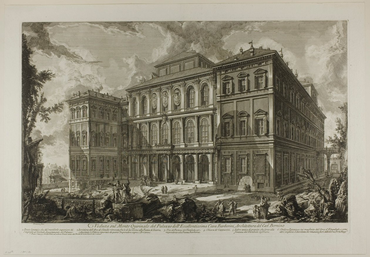 View of the Palace of the Illustrious Barberini Family on the Quirinal Hill, Designed by Cavaliere Bernini, from Views of Rome by Giovanni Battista Piranesi