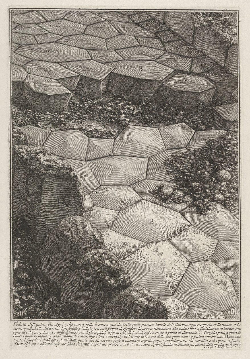 View of the stone pavement of the Appian Way (Veduta dell