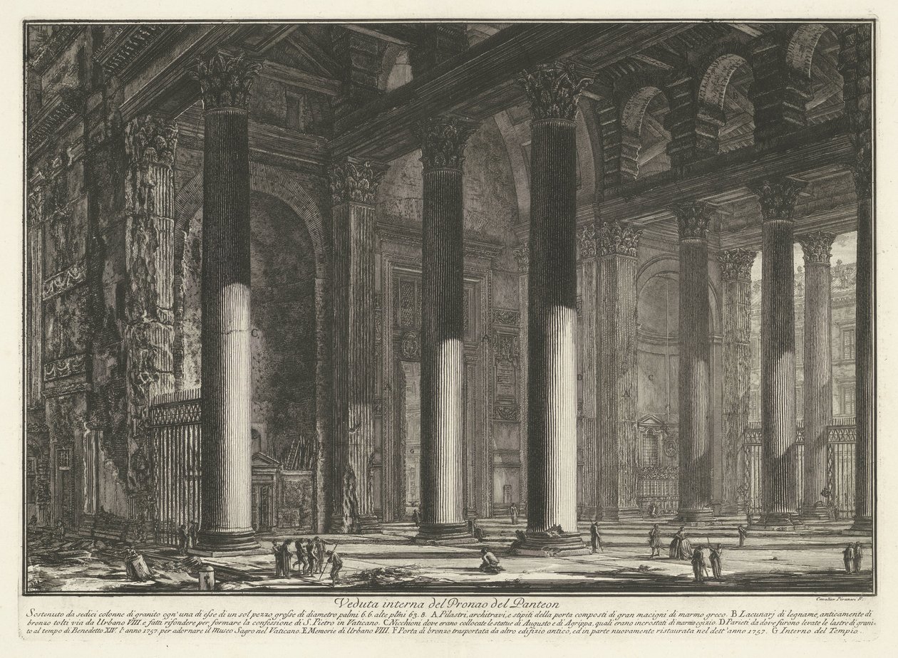 Entrance Hall of the Pantheon in Rome (title on object: Internal View of the Pronaos of the Pantheon, series title: Views of Rome, drawn and engraved by Giambattista Piranesi, Venetian architect) by Giovanni Battista Piranesi