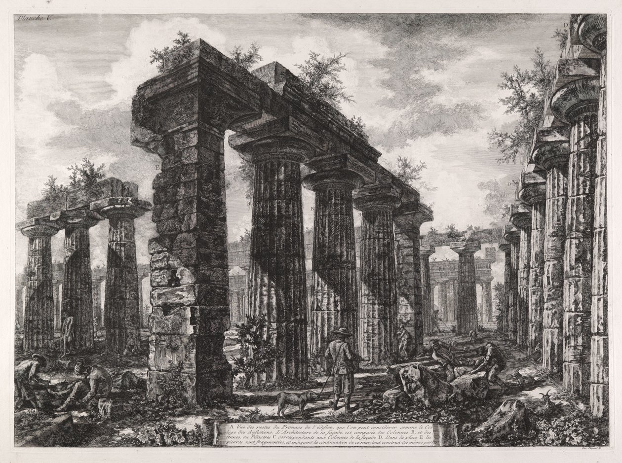 View of the Remains of the Pronaos of the Building Known as the College des Anfictions, from Different Views of Pesto by Giovanni Battista Piranesi