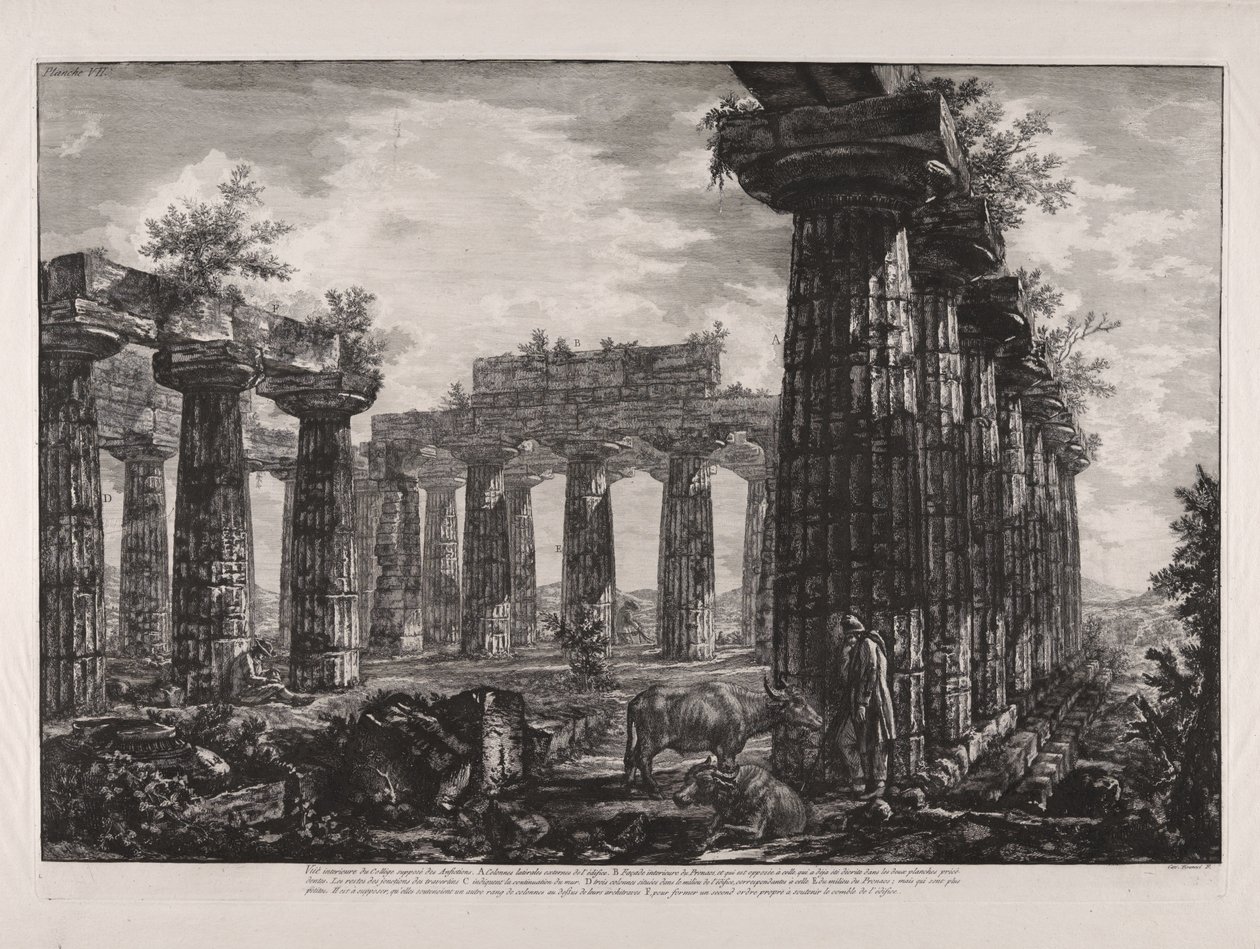 Interior View of the So-called College of the Anfictions, from "Different Views of ... Pesto" (Different Views of ... Paestum) by Giovanni Battista Piranesi