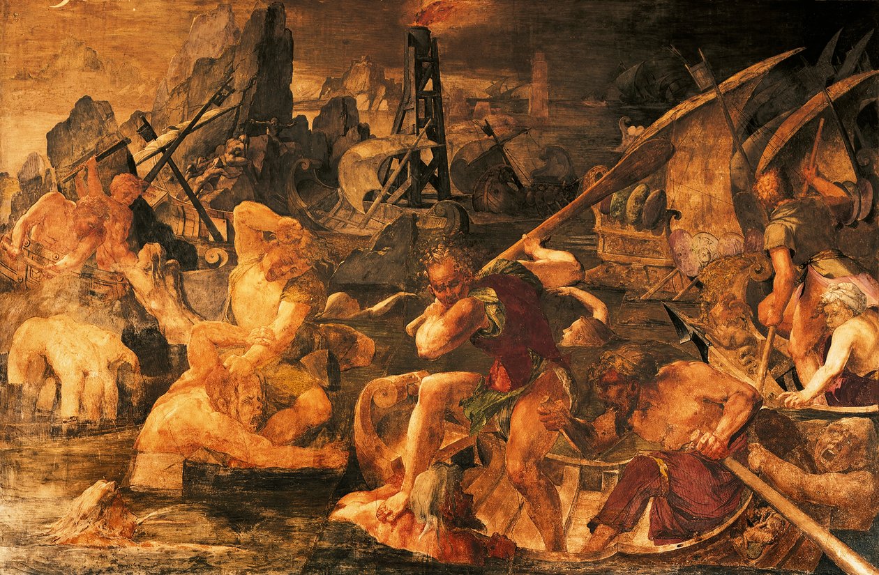 Naval combat, fresco Gallery of Francis I, Chateau de Fontainebleau (a World Heritage Site by UNESCO) by Giovanni Battista Rosso Fiorentino