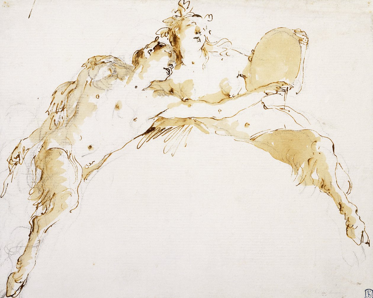 A Faun, his Left Arm Outstretched, and a Fauness holding a Tambour by Giovanni Battista Tiepolo