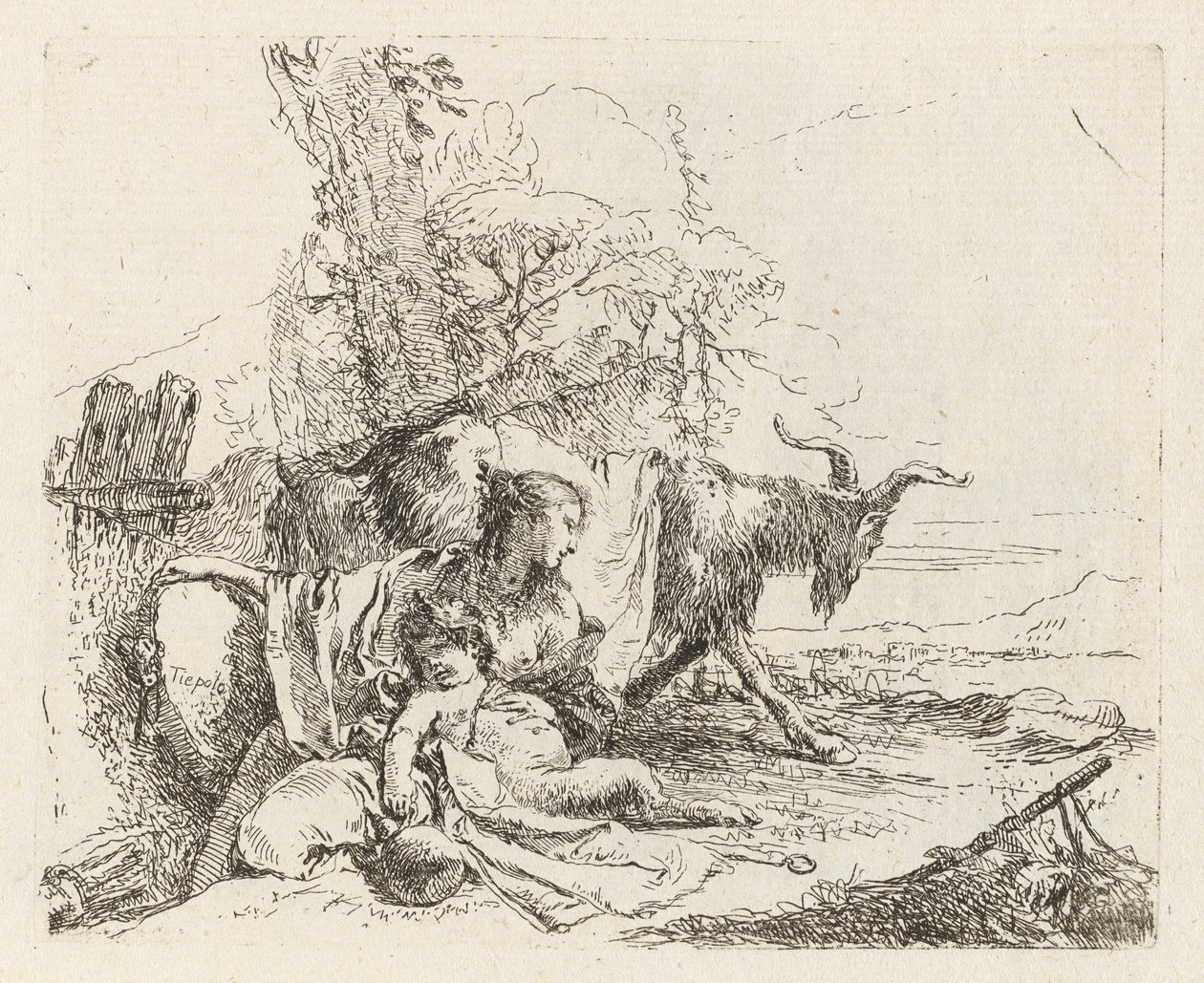 A Nymph with a Small Satyr and Two Goats, from Various Capriccios by Giovanni Battista Tiepolo