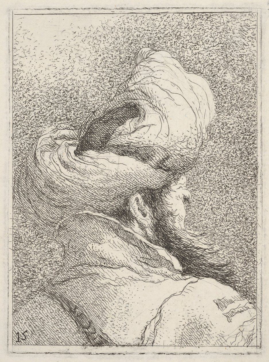 Bearded Man Wearing a Turban, Depicted in Bust Length from Behind in Three-Quarters View by Giovanni Battista Tiepolo