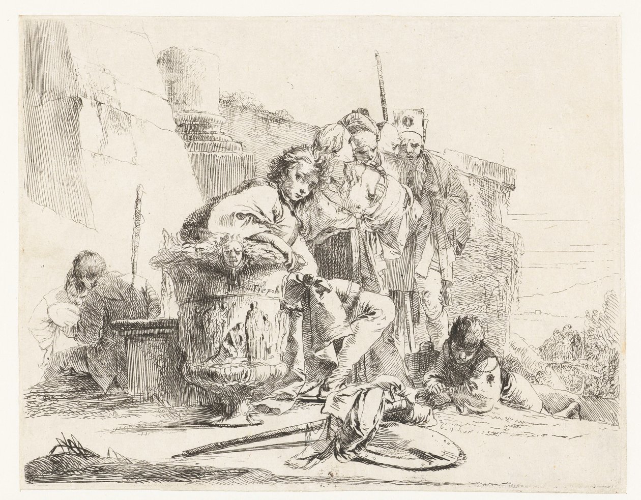 Boy Sitting next to a Vase with some Other People by Giovanni Battista Tiepolo