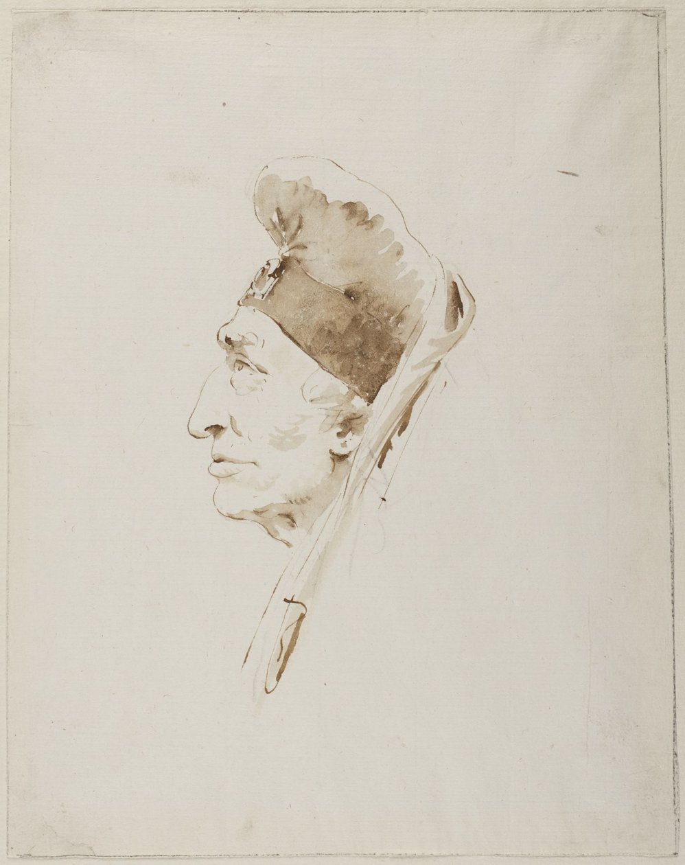 Head of an Old Man in Profile Wearing Exotic Headdress by Giovanni Battista Tiepolo