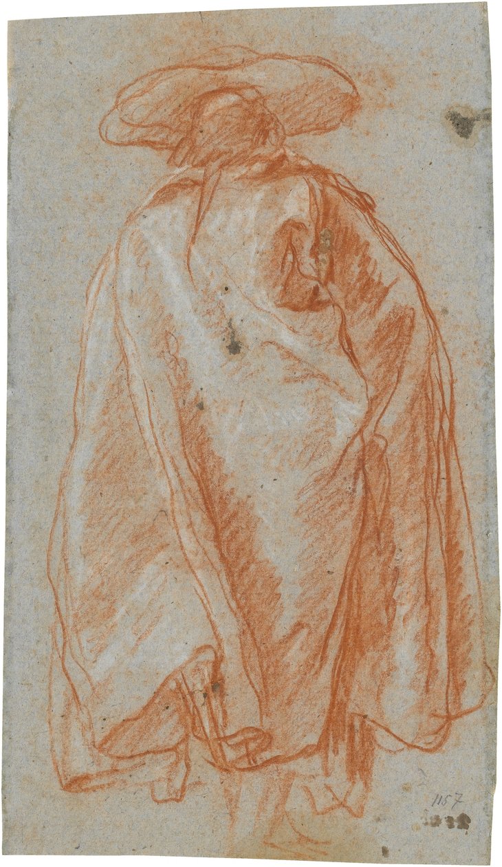 Man in Coat and Hat Seen from Behind; verso: Study of a Left Arm by Giovanni Battista Tiepolo