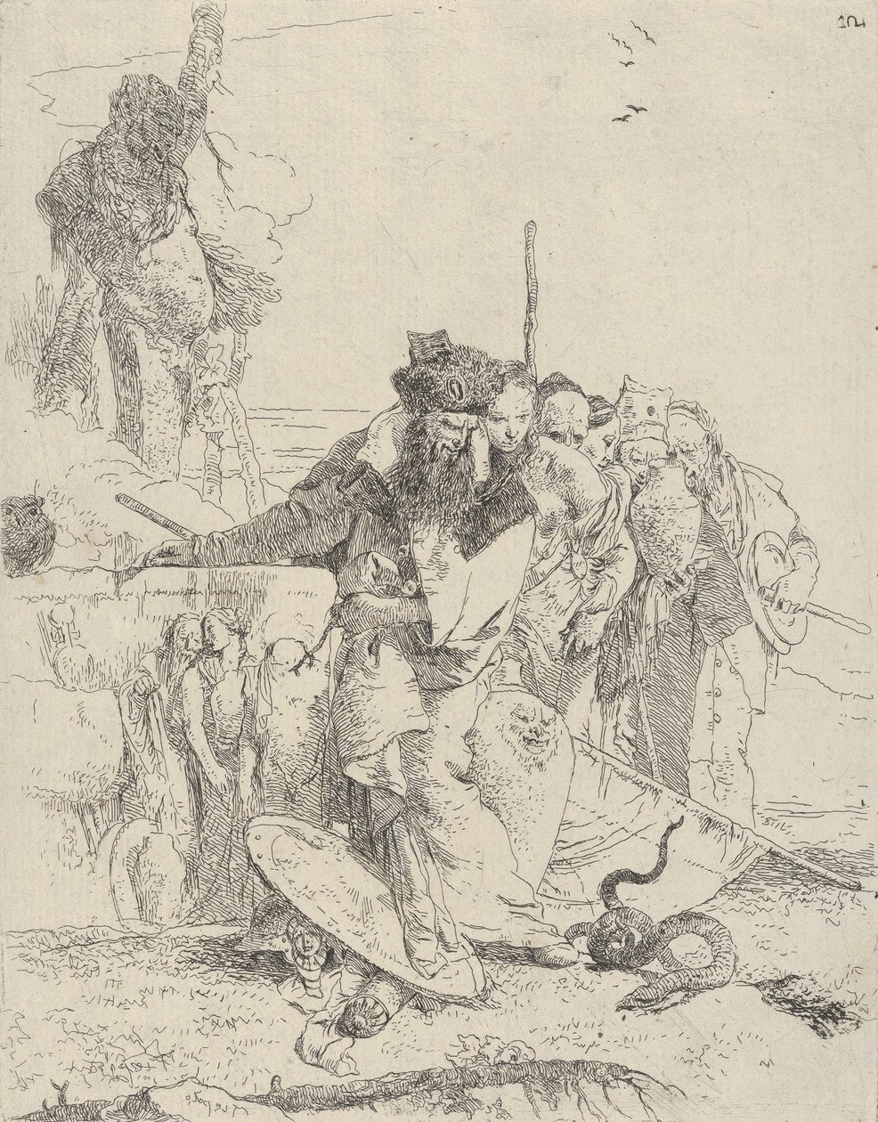 Six People Watching a Snake, from the Scherzi, ca. 1743-50 by Giovanni Battista Tiepolo