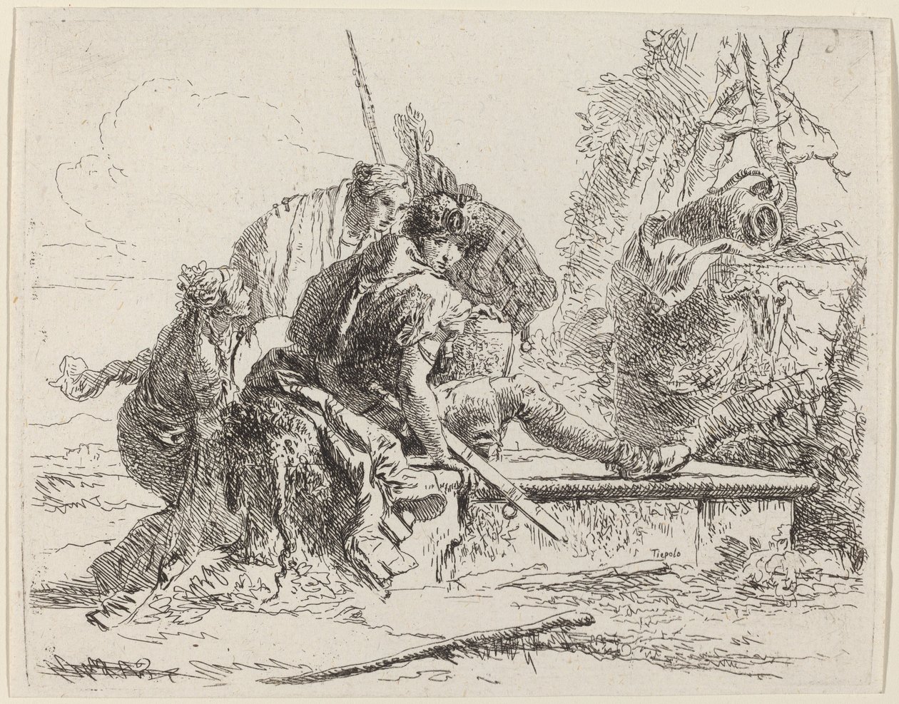 Soldier Seated on a Tomb with Surrounding Figures by Giovanni Battista Tiepolo