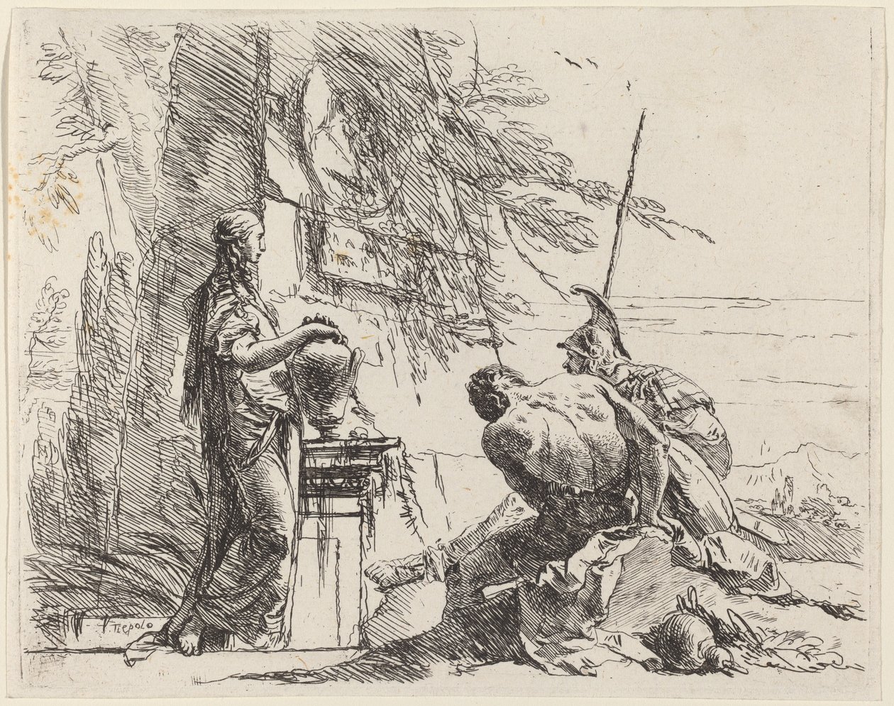 Standing Woman and Seated Men before an Obelisk by Giovanni Battista Tiepolo