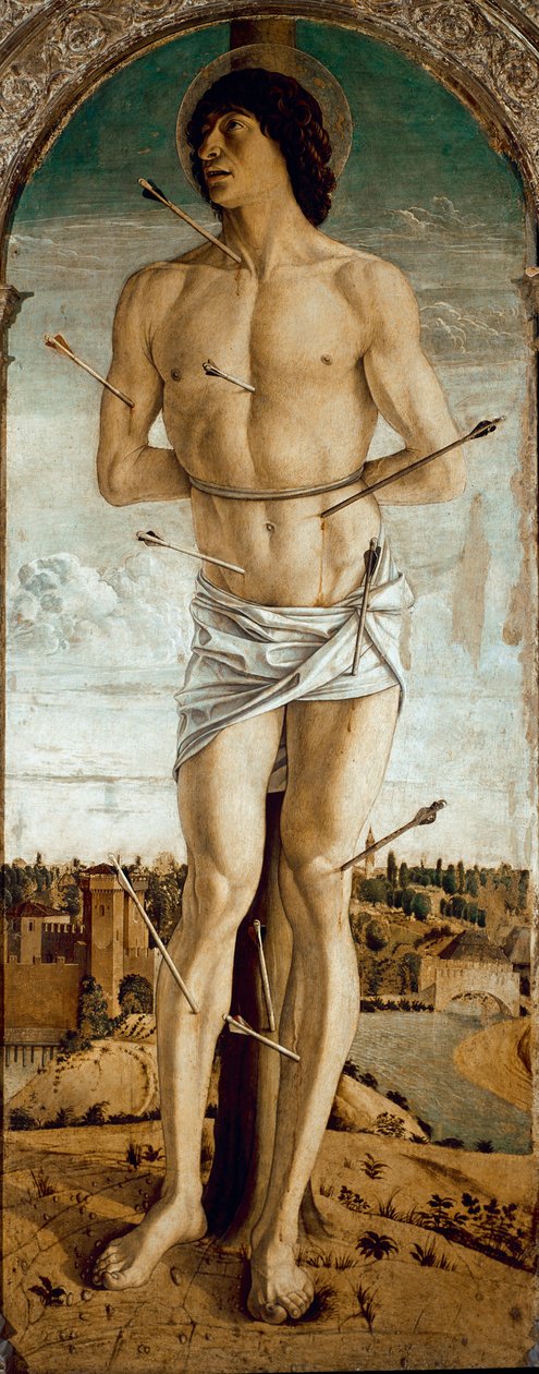 Polyptych of Saint Vincent Ferrier: Saint Sebastian (Polyptych of St Vincent Ferrer: St Sebastian) Painting by Giovanni Bellini dit il Giambellino (ca. 1432-1516) 1464-1468 Dim 167x67 cm Venice Chiesa dei Santi Giovanni e Paolo by Giovanni Bellini