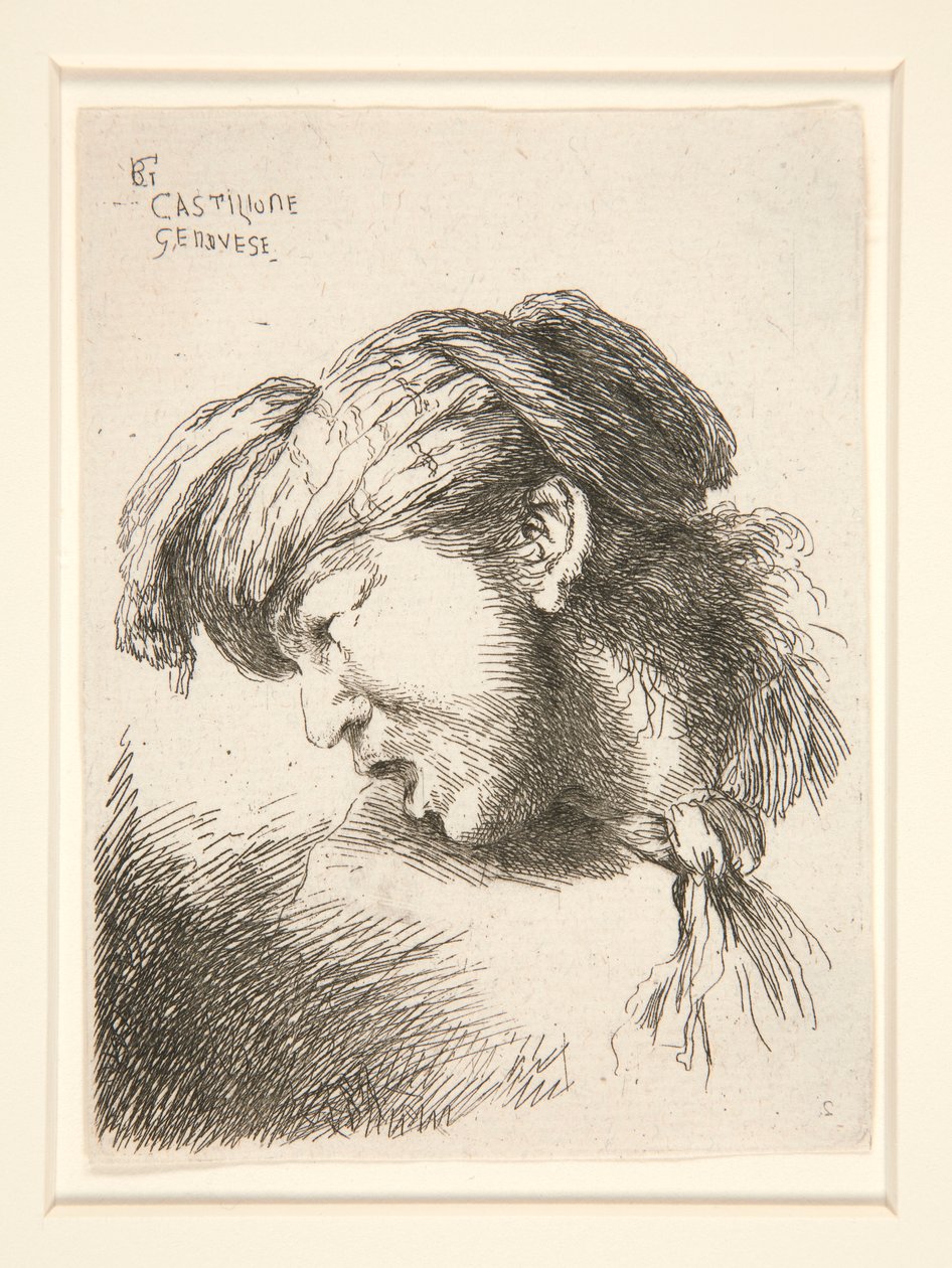 A Man without Beard, Seen in Profile and Turned to Right. His Mouth is Open as if to Cry Out, from the Series Les Petites Tetes by Giovanni Benedetto Castiglione