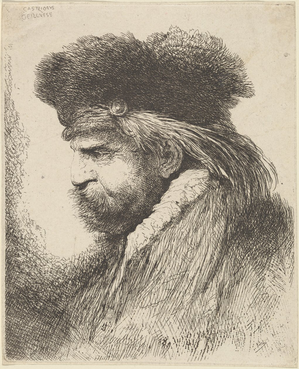 Bearded Man in a Fur Cap, Facing Left by Giovanni Benedetto Castiglione