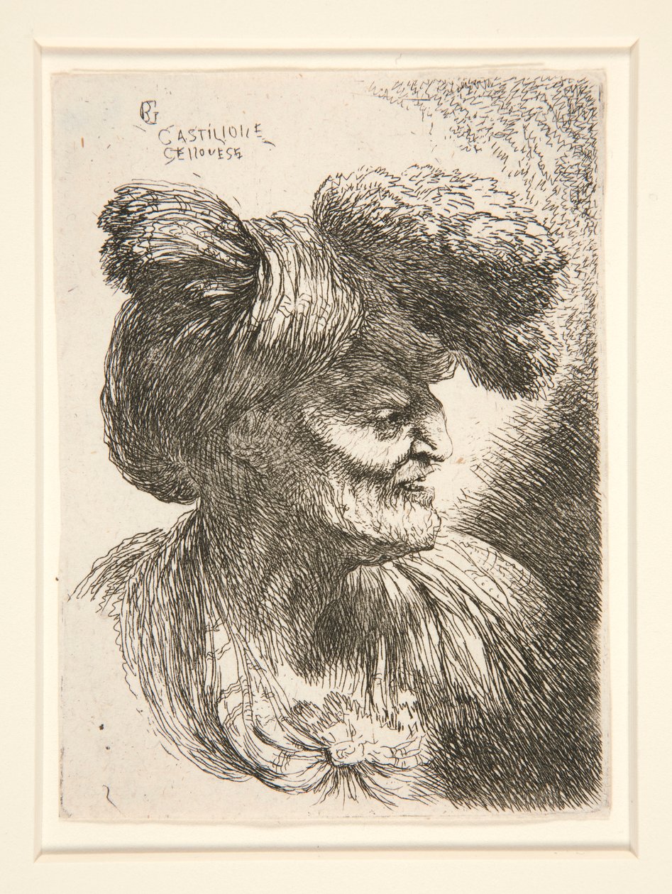 Figure Facing Right, from the Series Small Studies of Heads by Giovanni Benedetto Castiglione