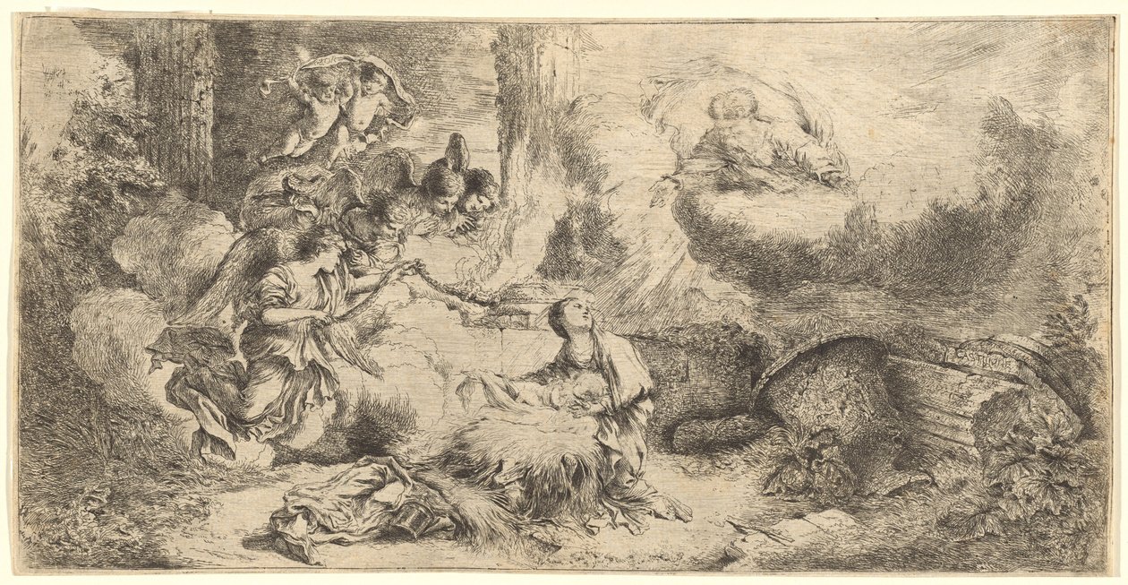God the Father and Angels Adoring the Christ Child by Giovanni Benedetto Castiglione