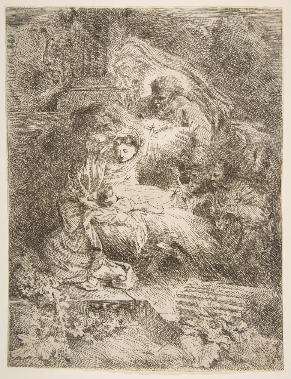 God the Father Observing the Virgin and Child, Angels to the Right by Giovanni Benedetto Castiglione