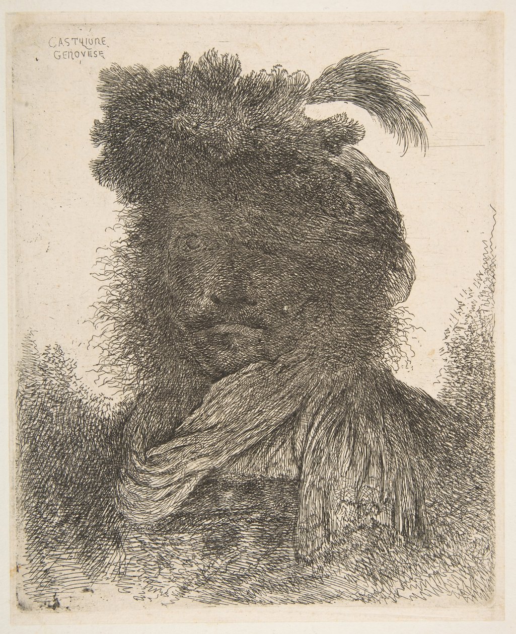 Head of a Man in Shadow Turned Slightly to the Left by Giovanni Benedetto Castiglione