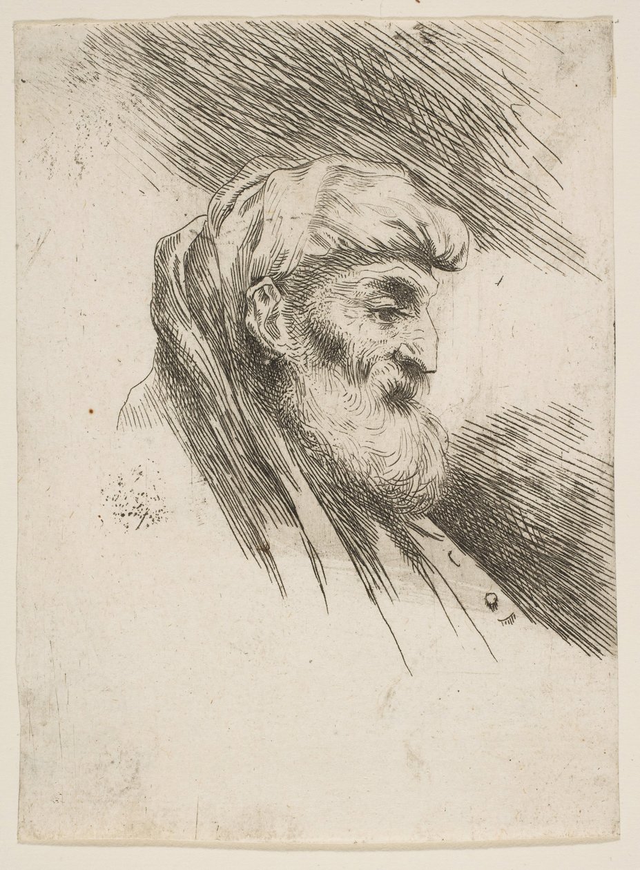 Head of an Old Bearded Man Facing Right, from the Series of Small Heads in Orien..., ca. 1645-1650 by Giovanni Benedetto Castiglione