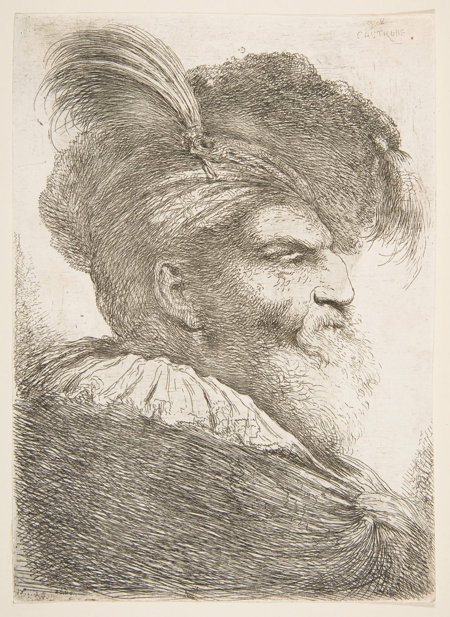Head of an Old Man Facing Right, from the Series of Large Oriental Heads by Giovanni Benedetto Castiglione