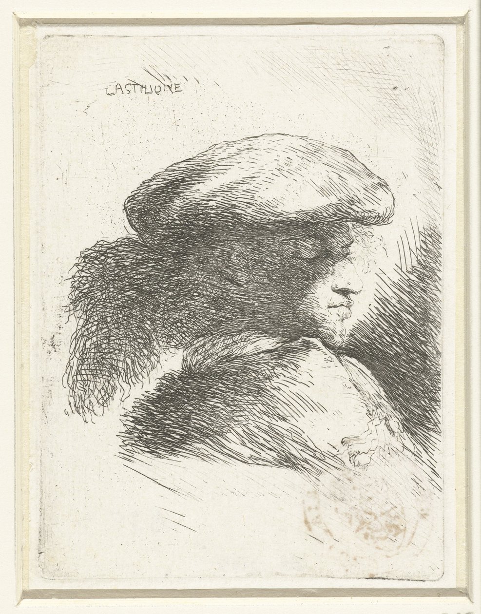 Head of a Young Man with a Plumed Hat (series title: Small Study of Heads with Oriental Headdresses) by Giovanni Benedetto Castiglione