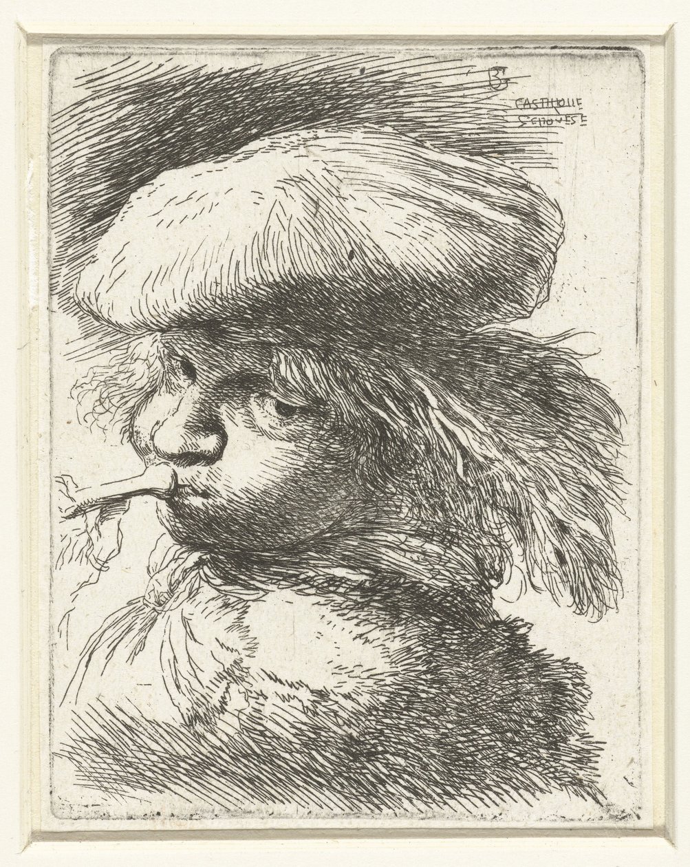 Head of a Boy Blowing a Trumpet, Small Study of Heads with Oriental Headdresses (series title) by Giovanni Benedetto Castiglione
