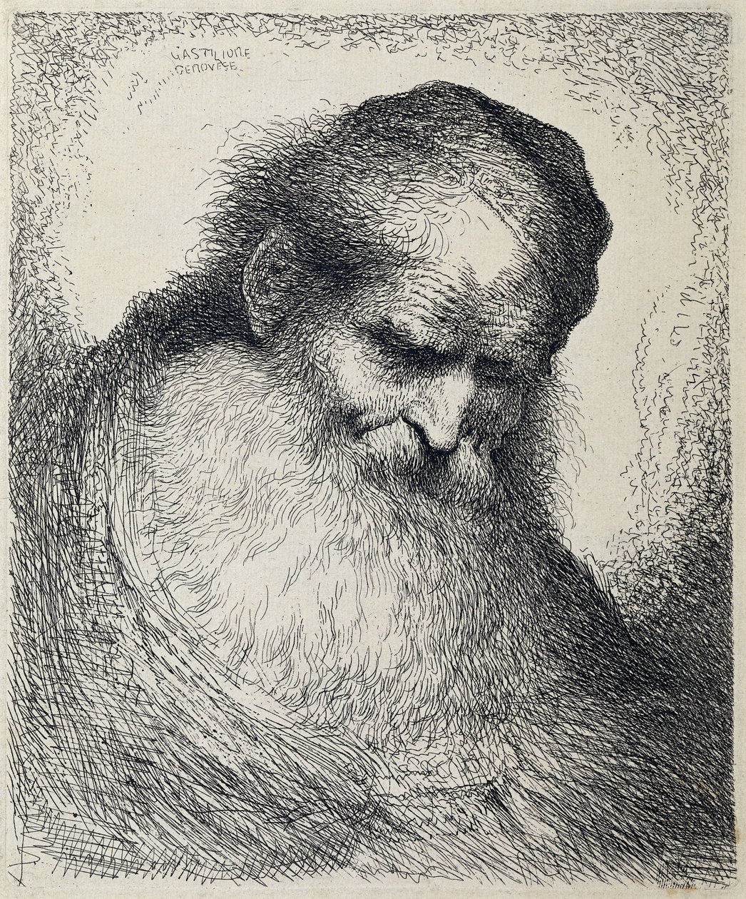 Head of a Sleeping Old Man (Large Study of Heads with Eastern Headdresses) by Giovanni Benedetto Castiglione