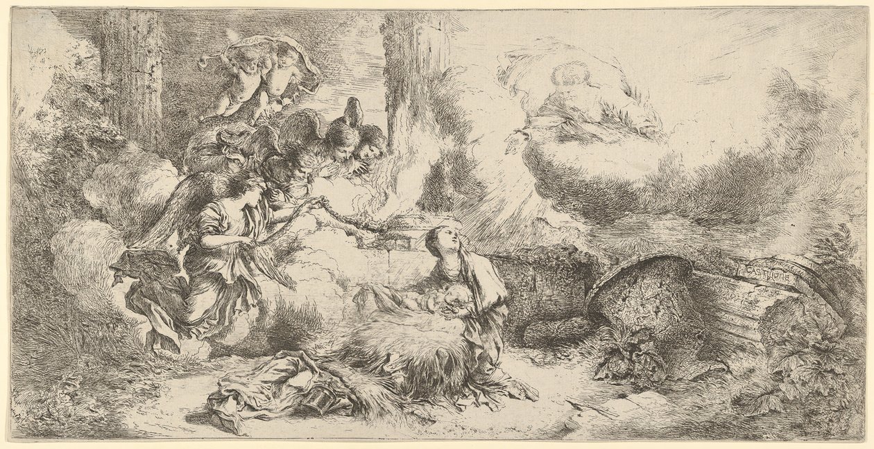 Nativity with God the Father and Angels by Giovanni Benedetto Castiglione