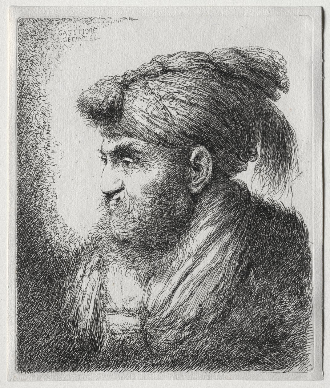 The Large Heads of Men in Oriental Headdress: A Man Nearly in Profile and Turned to Left by Giovanni Benedetto Castiglione