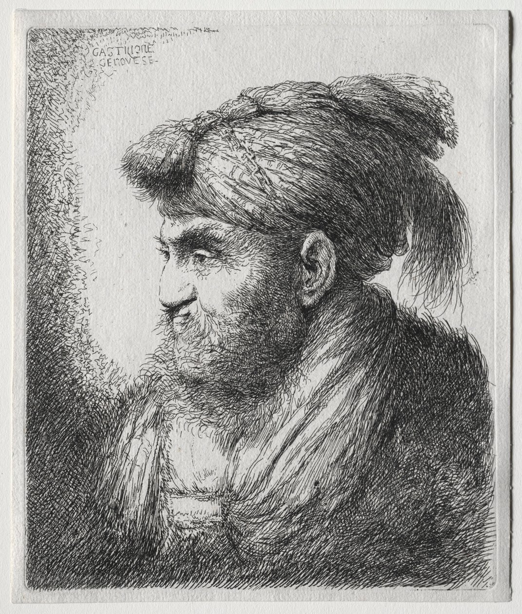 The Large Heads of Men in Oriental Headdress: A Man Nearly in Profile and Turned to Left by Giovanni Benedetto Castiglione