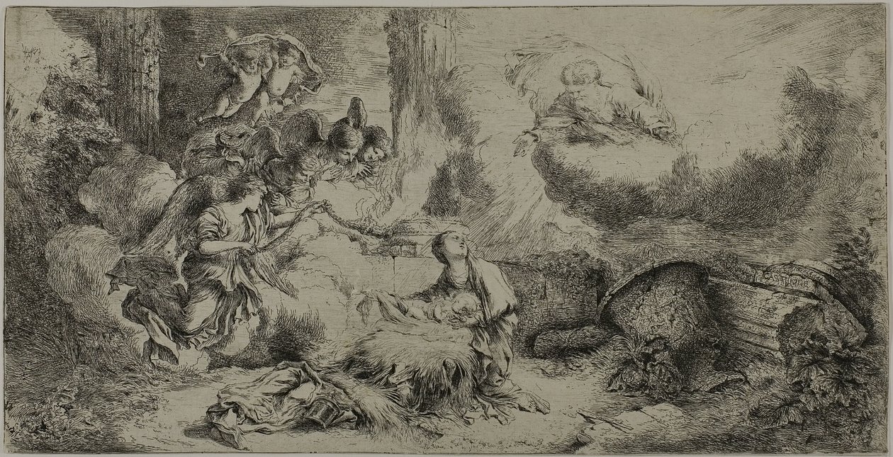 The Nativity with God the Father and Angels by Giovanni Benedetto Castiglione