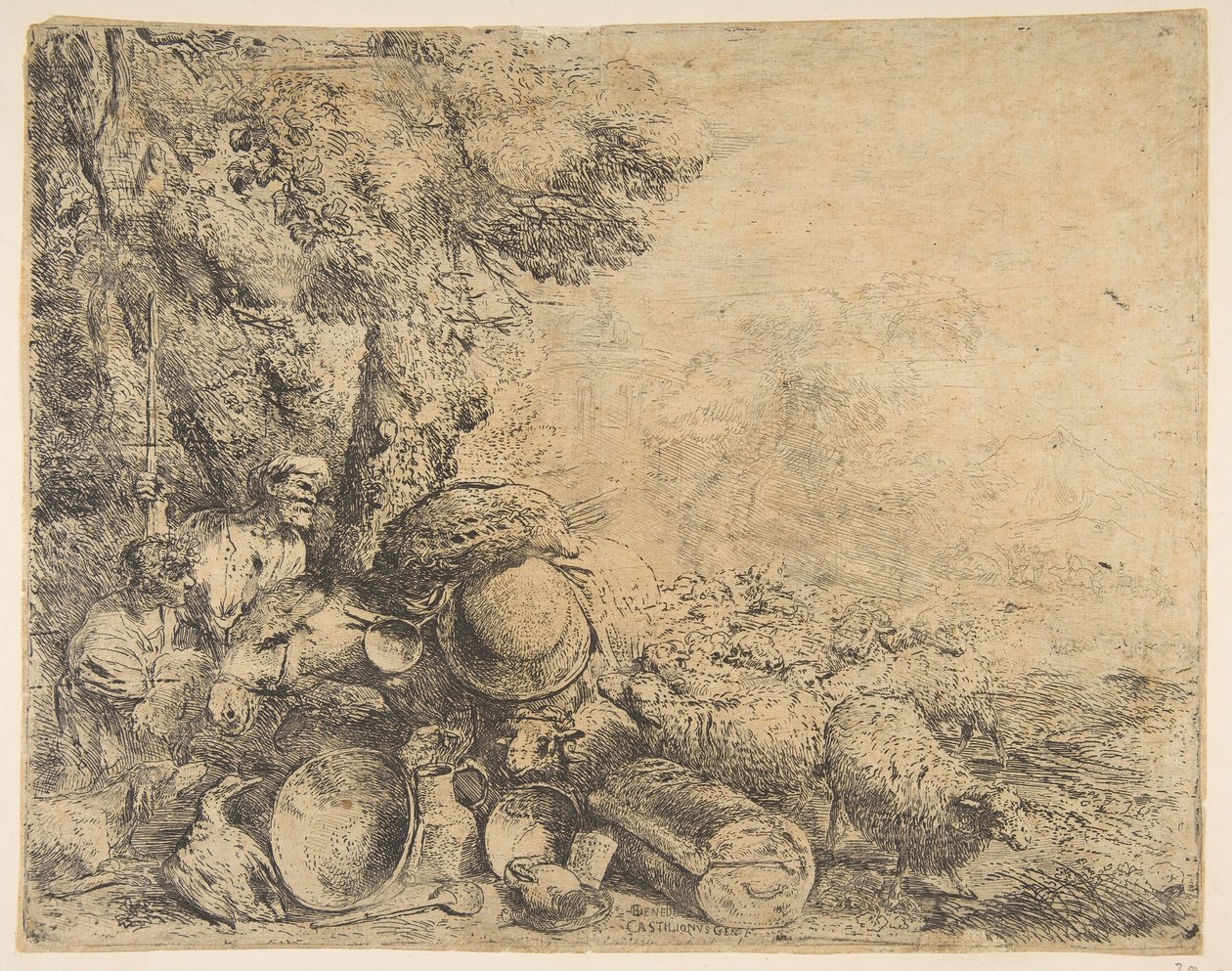 Two Shepherds, a Donkey, and Other Animals in a Landscape, ca. 1638-1640 by Giovanni Benedetto Castiglione